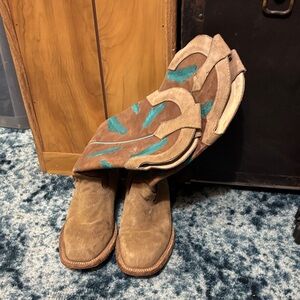 Brown and Teal Heeled Boots